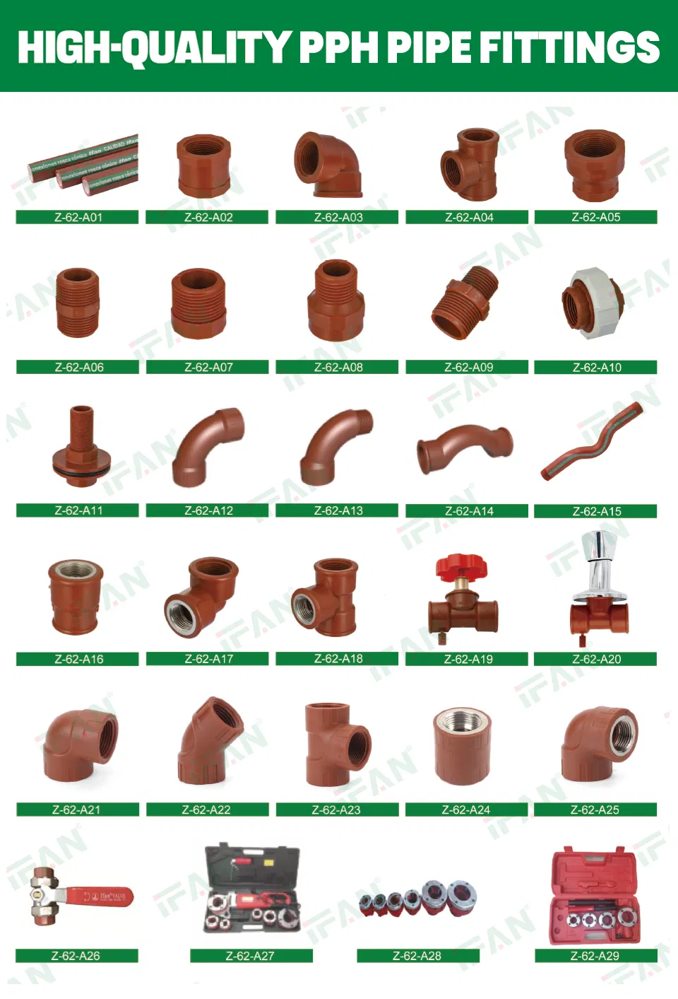 Ifan Factory Supply Customized Pph Water Pipe 1/2"-2" Pph Plumbing Brown Plastic Pph Water Pipe