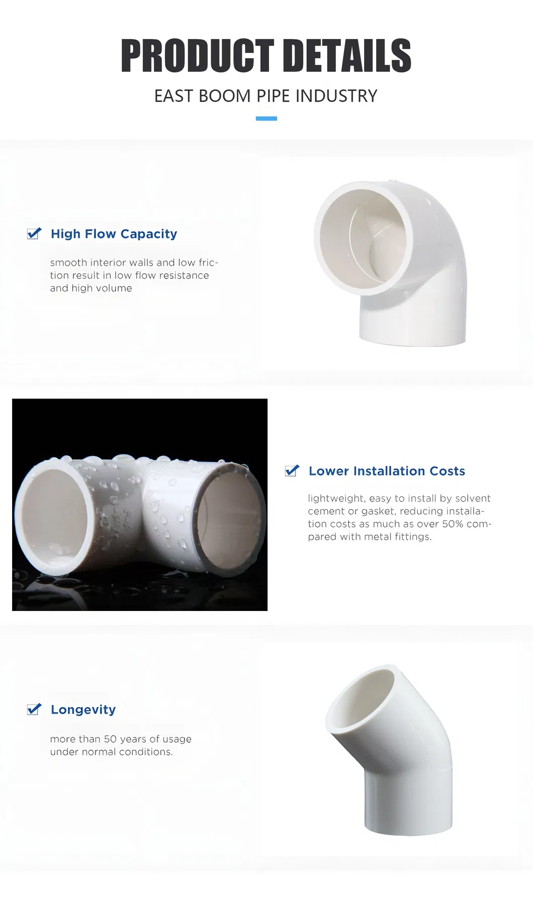 High Quality PVC 45 Degree Fitting for Plumbing and Water Supply