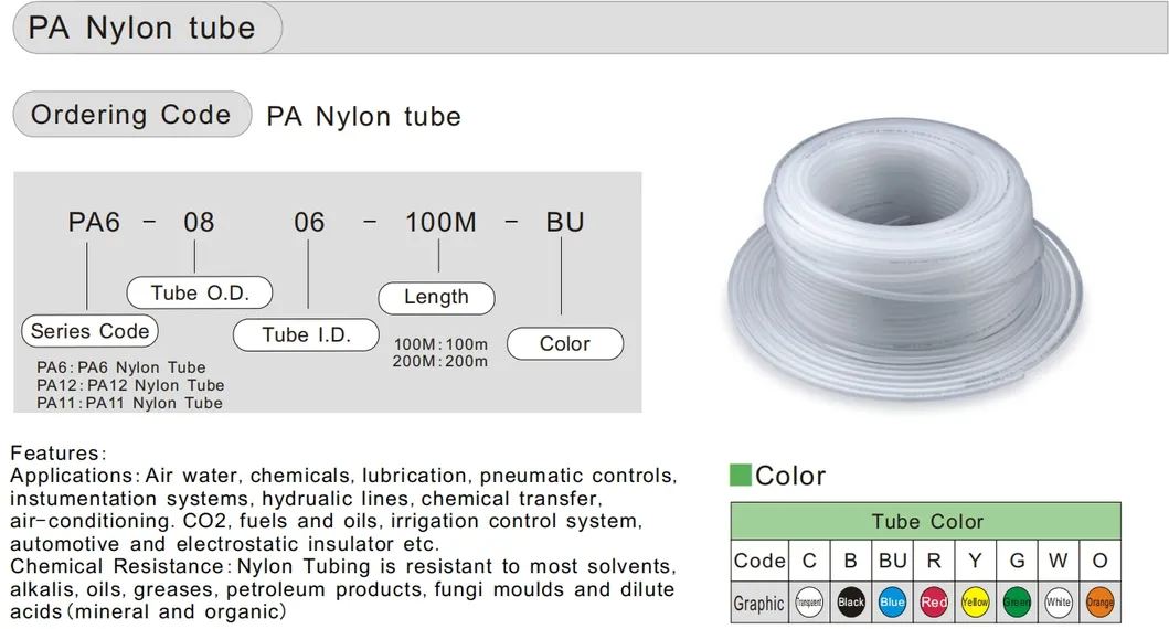 Pneumatic Air PA12 PA11 PA6 Nylon Flexible Hose Tubing