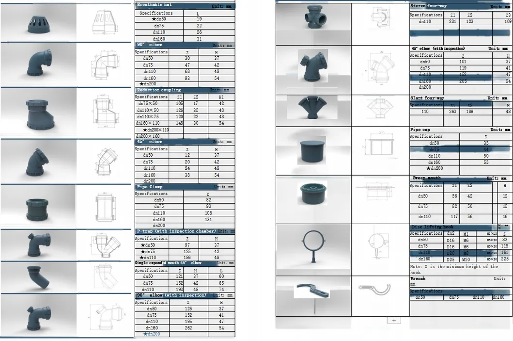 Home Decoration Lightweight Aging Resistance PVC Stainless Steel Polypropylene (PP) Ultra-Quiet Pipe Fitting