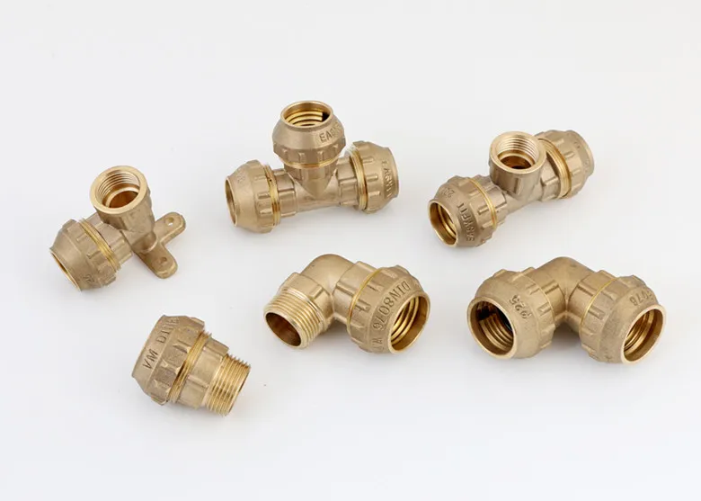 Brass PE Compression Female Tee Fitting for PE/PPR Pipe