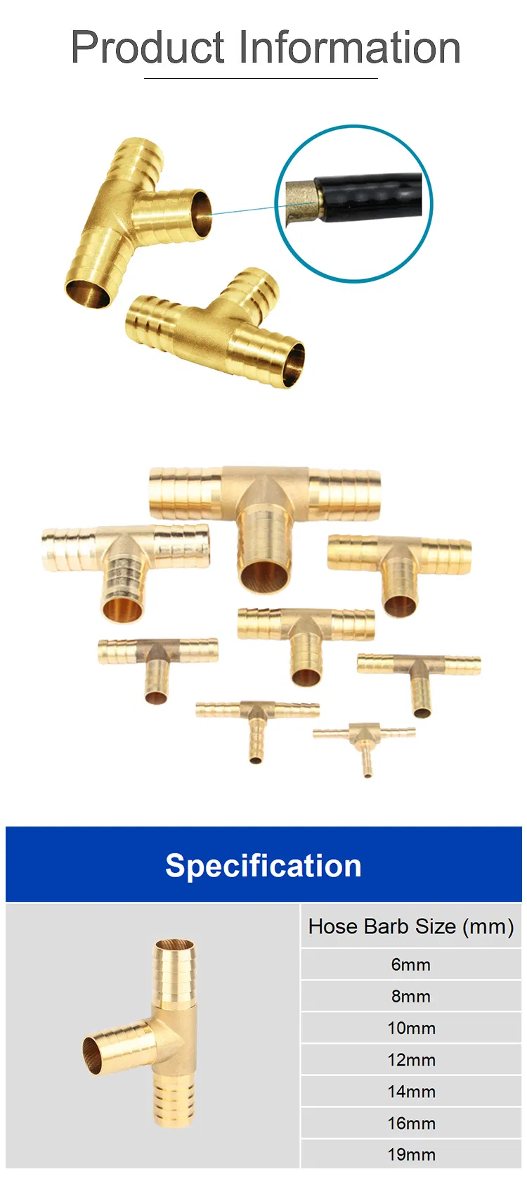 Pneumatic Hydraulic Brass Female Male Straight Cross Elbow X Y T Shape Pipe Adapter Hose Barb Fitting