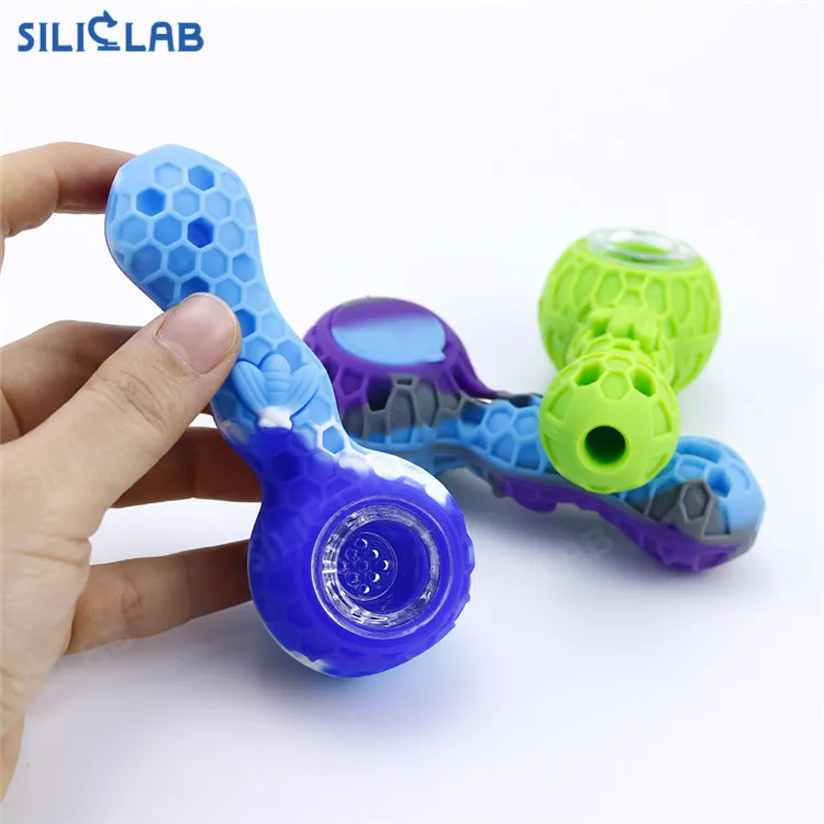 Wholesale Cheap 4.3 Inch Honey Bee Style Silicone Smoking Pipes with Porous Glass Bowl Accessories