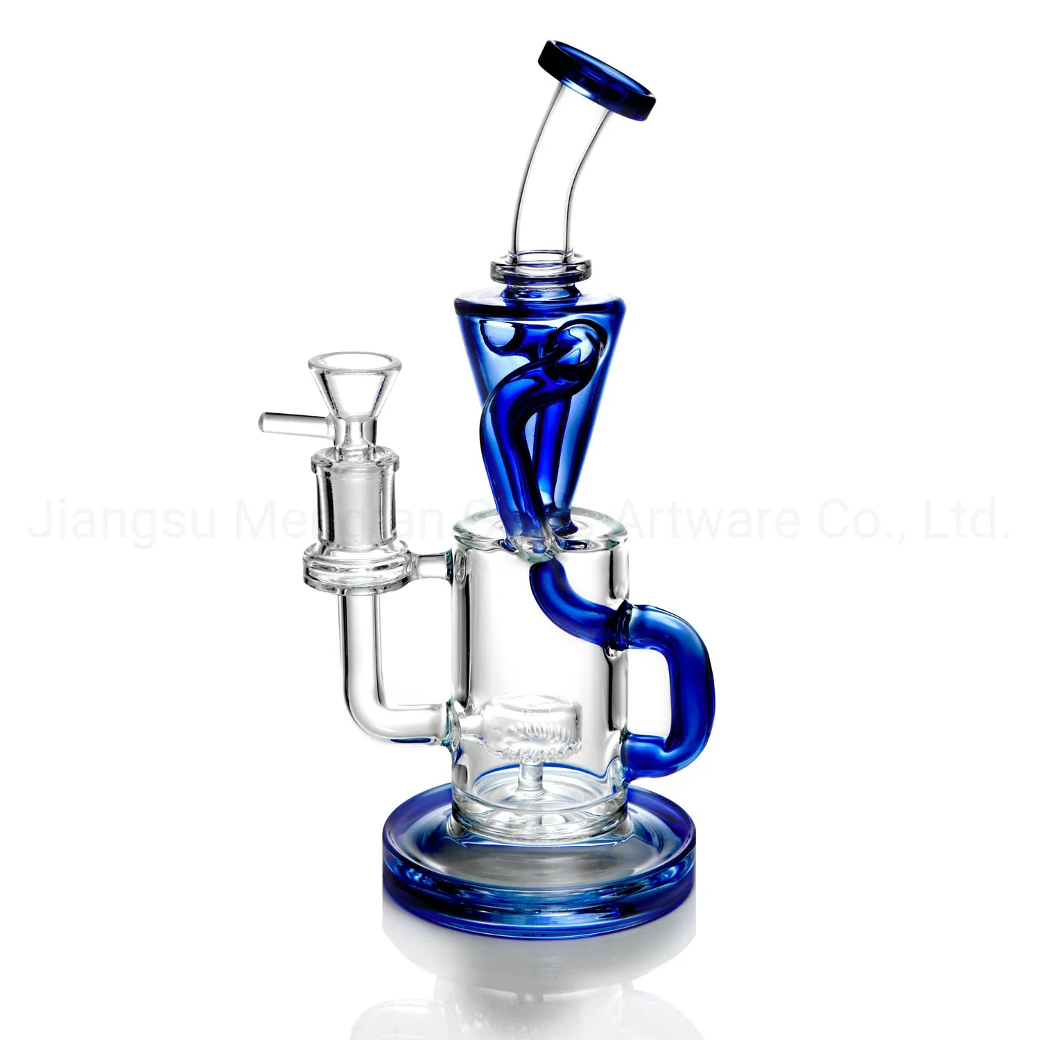 High-Temperature Glass Hookah Shisha Transparent Blue Arms Around and Cylindrical Porous Bubbler Gla