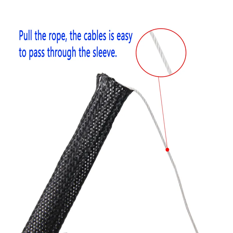 Expandable Braided Cable Sleeve Braided Wire Sleeving with Rope Easy to Install