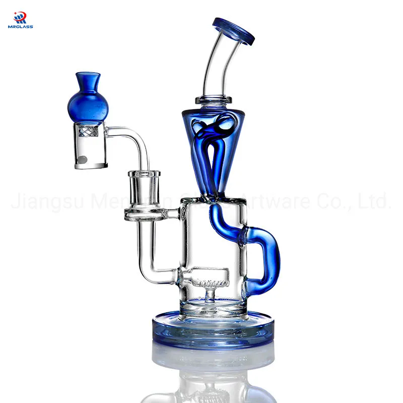 High-Temperature Glass Hookah Shisha Transparent Blue Arms Around and Cylindrical Porous Bubbler Gla