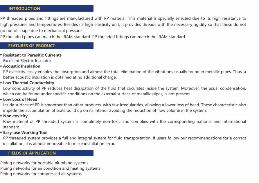 High Quality Pph /PVC/CPVC Thread Pipe &amp; Fittings Pipe