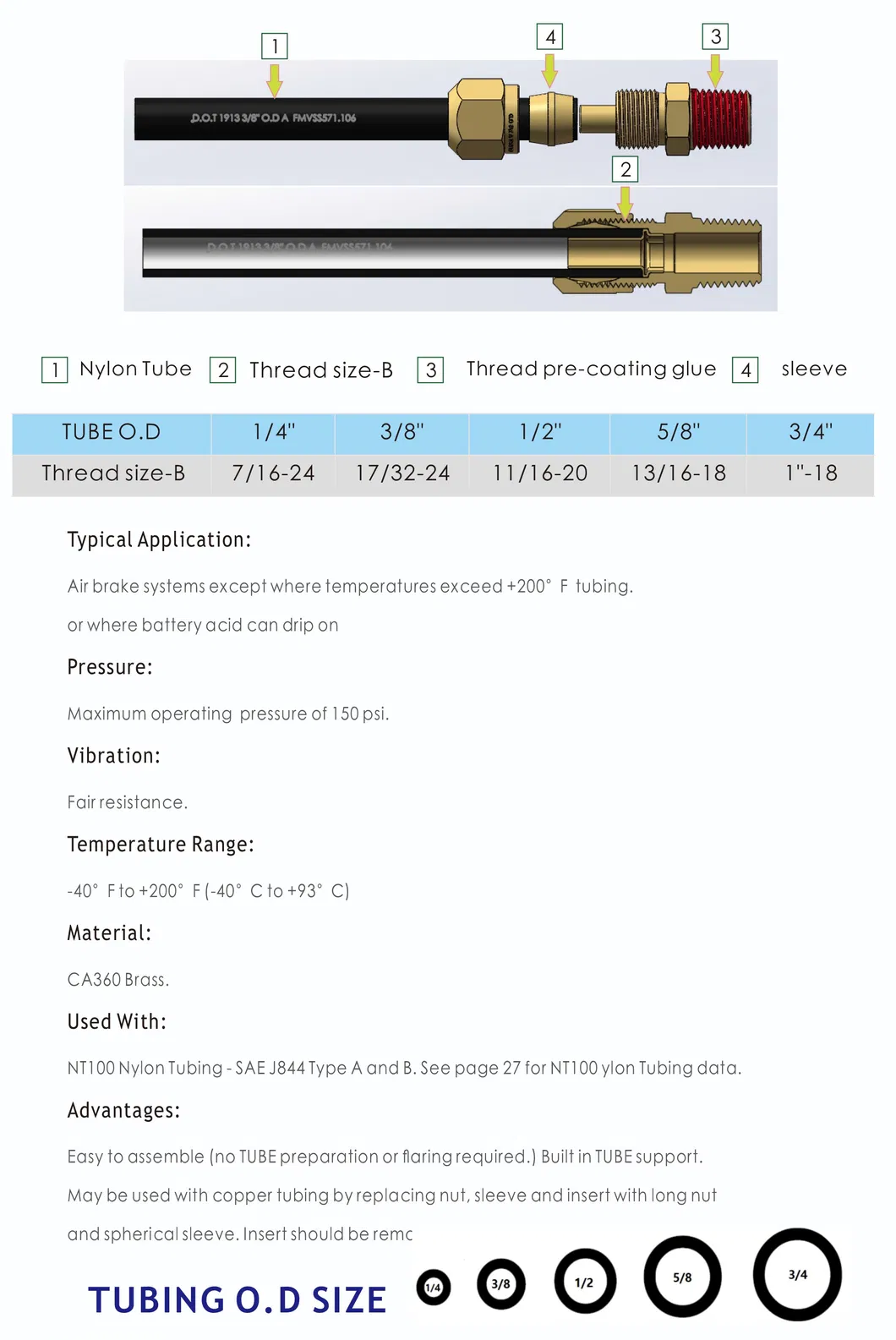 Air Brake Nylon Pipe Quick Coupling Female Elbow Brass Tube DOT Fittings