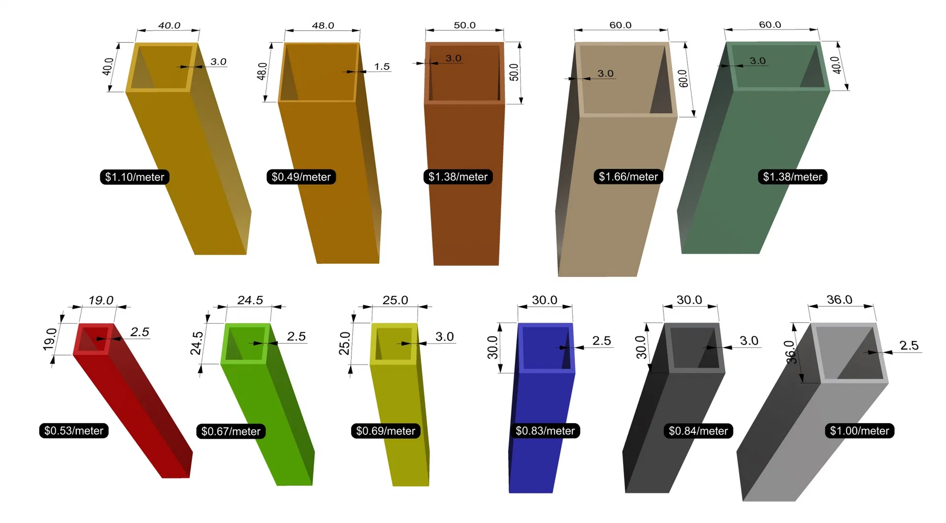 PVC Square Tubes Smooth Surface PVC Square Pipe Outdoor PVC Pipe Square