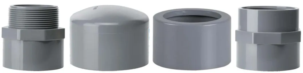 High Quality Plastic Female Thread End Fitting UPVC Plumbing Water Pipe and Fittings PVC Pressure Fitting DIN Standard Dia. 20mm to Dia. 400mm