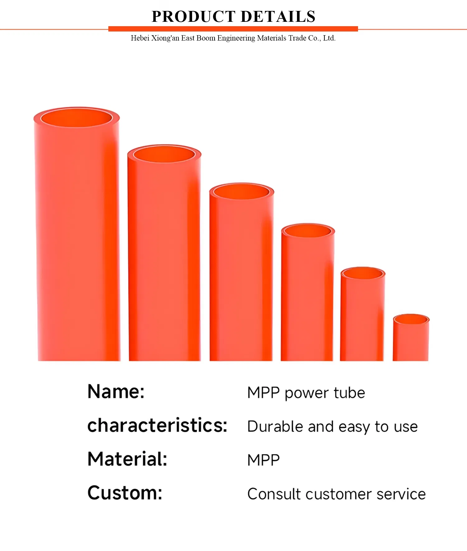 Mpp Power Pipe High Strength Acid and Alkali Resistant Corrosion Resistant Good Insulation High Pressure Durable