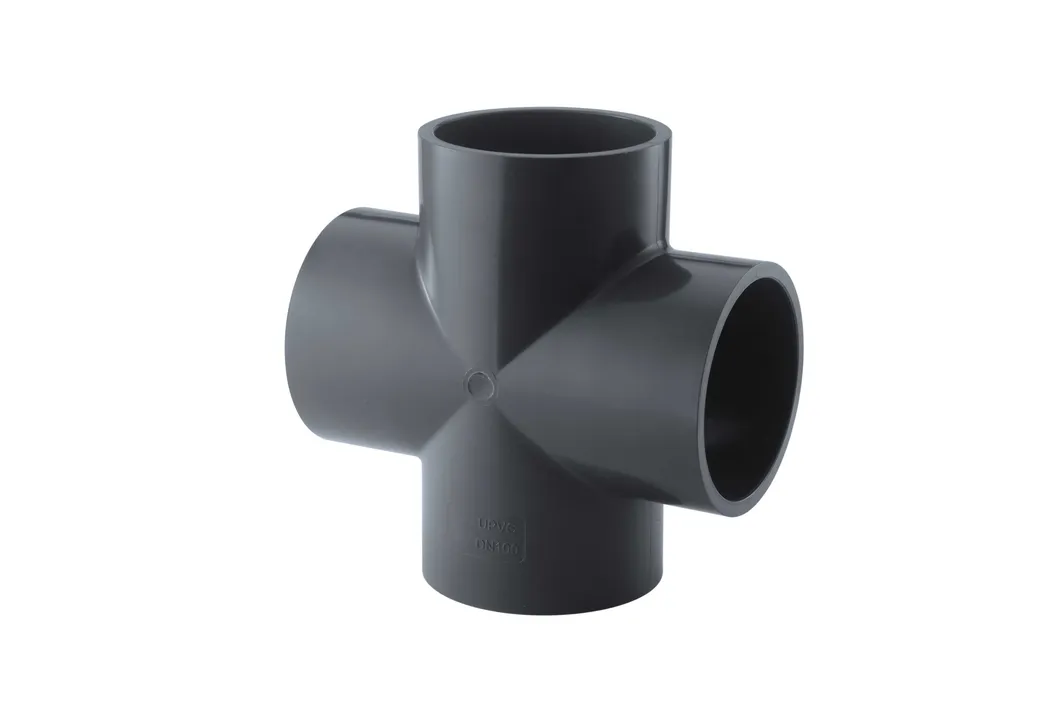 Environment-Friendly Simple Installation Factory Price DN200 Dark Grey UPVC PVC Pn16 Plastic Pipe Fitting Cross Tee for Water Treatment/Plumbing Supply System