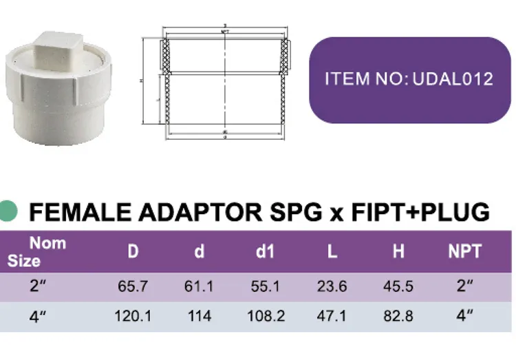 Era PVC Dwv Pipe Fittings Female Adaptor Spg X Fipt + Plug