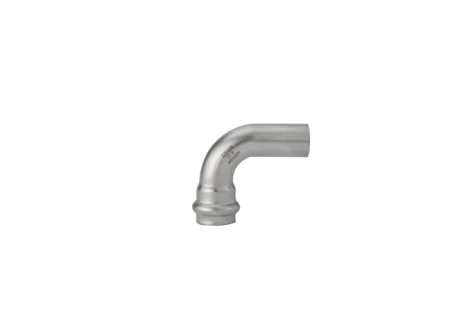 Stainless Steel V Profile Press Pipe Fittings with 90° Elbow Bend 90° Bend 45° Equal Elbow Reducing Elbow AISI 304 and 316L Water Gas Drinking Water