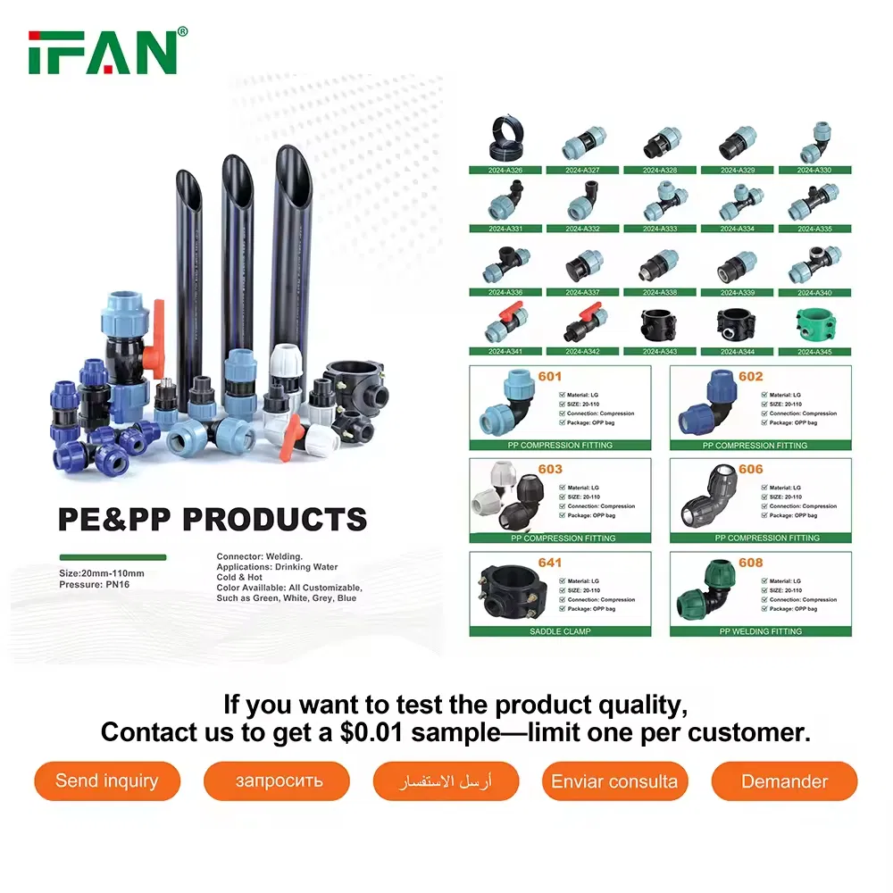 Ifan ASTM D3350 PE Pipe Fitting Equal Ball Valve HDPE Pipe Fitting PP Compression Fittings