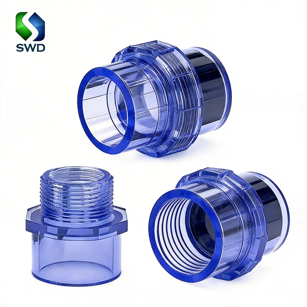 Wholesale 1/2"-4" Clear Transparent PVC Plastic Pipe Fitting Socket Threaded for Water Sup