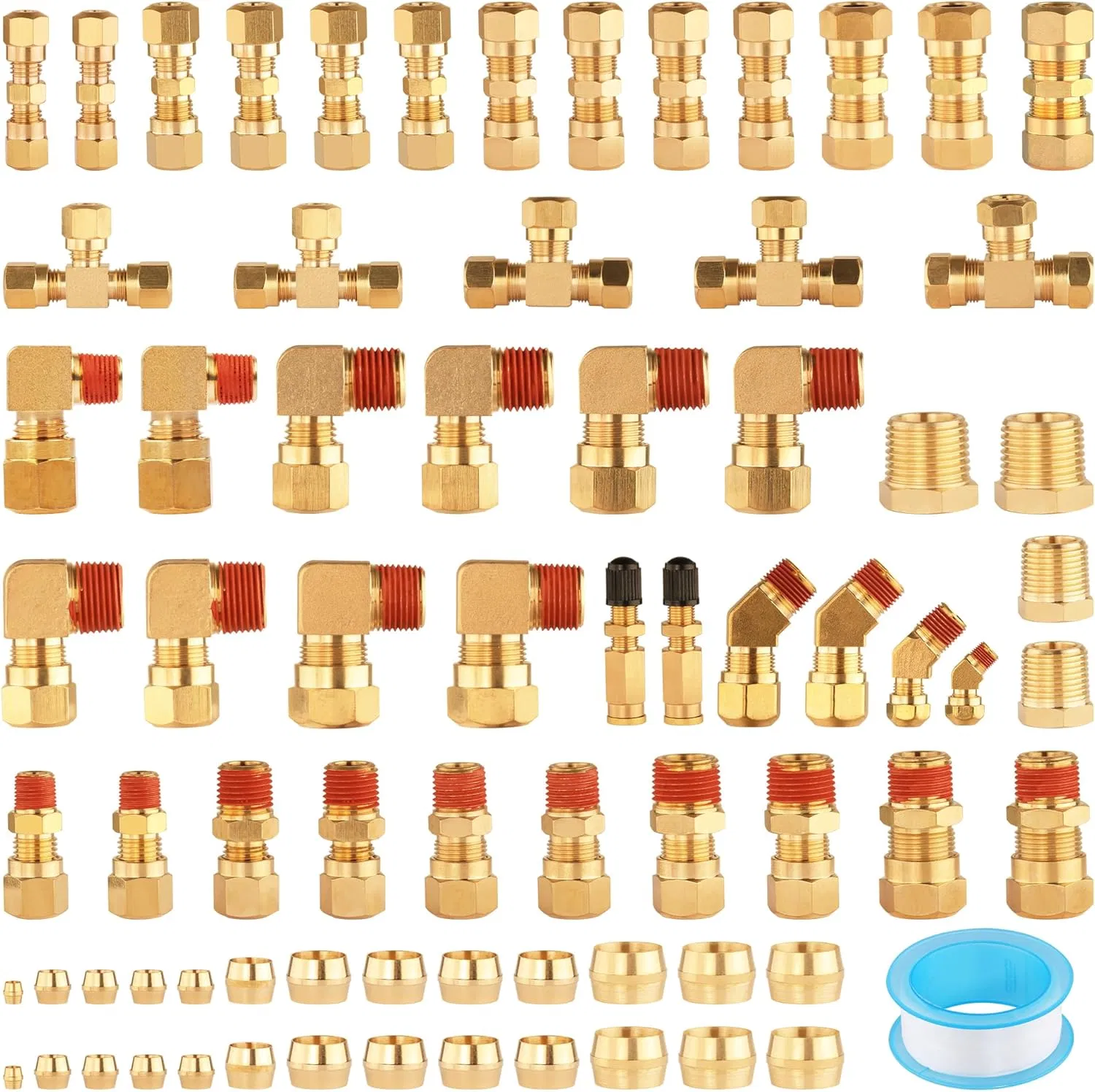 Brass Compressed Air Nylon Hose Fittings Combo Kit for Industrial Use or Truck Trailers