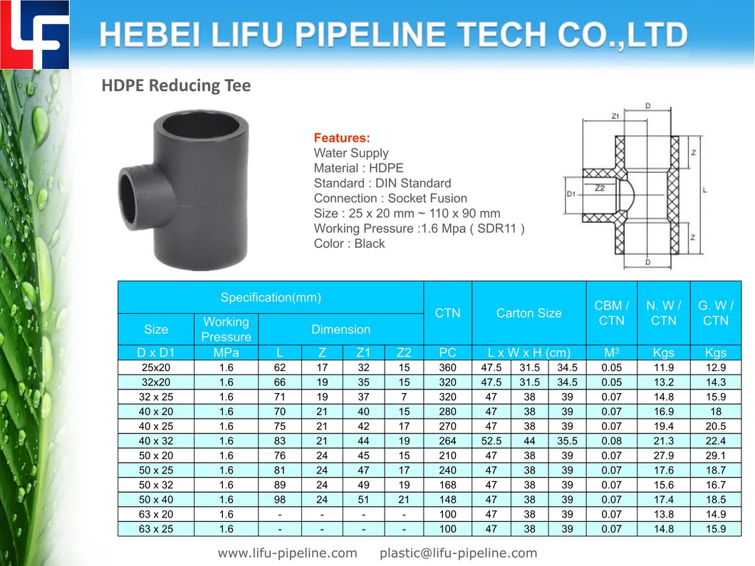 High Quality DIN Standard SDR11 Plastic Plumbing Pipe Fitting PE Pipe and Fittings HDPE Tee Pipe Fitting PE Socket Fusion Pipe Fitting for Water Supply