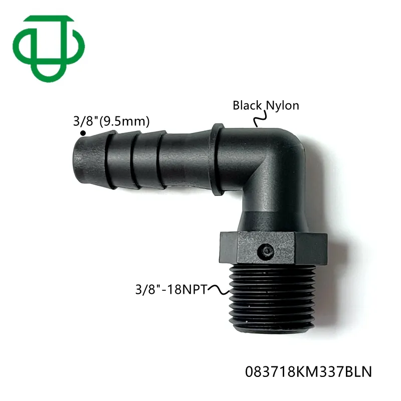 Ju Black Nylon 3/8" Male NPT Thread to 3/8 Inch Elbow Barb 9.5mm Barbed 90 Degree Elbow Bend Angled Male Threaded Pipe Fitting