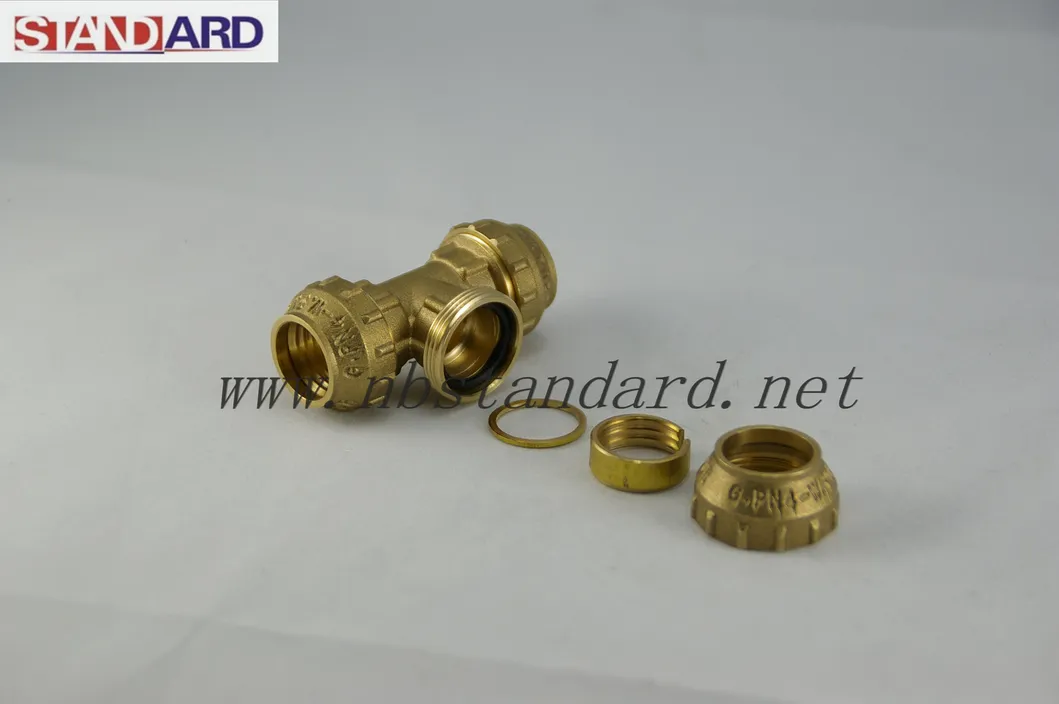 Brass PE Compression Female Tee Fitting for PE/PPR Pipe