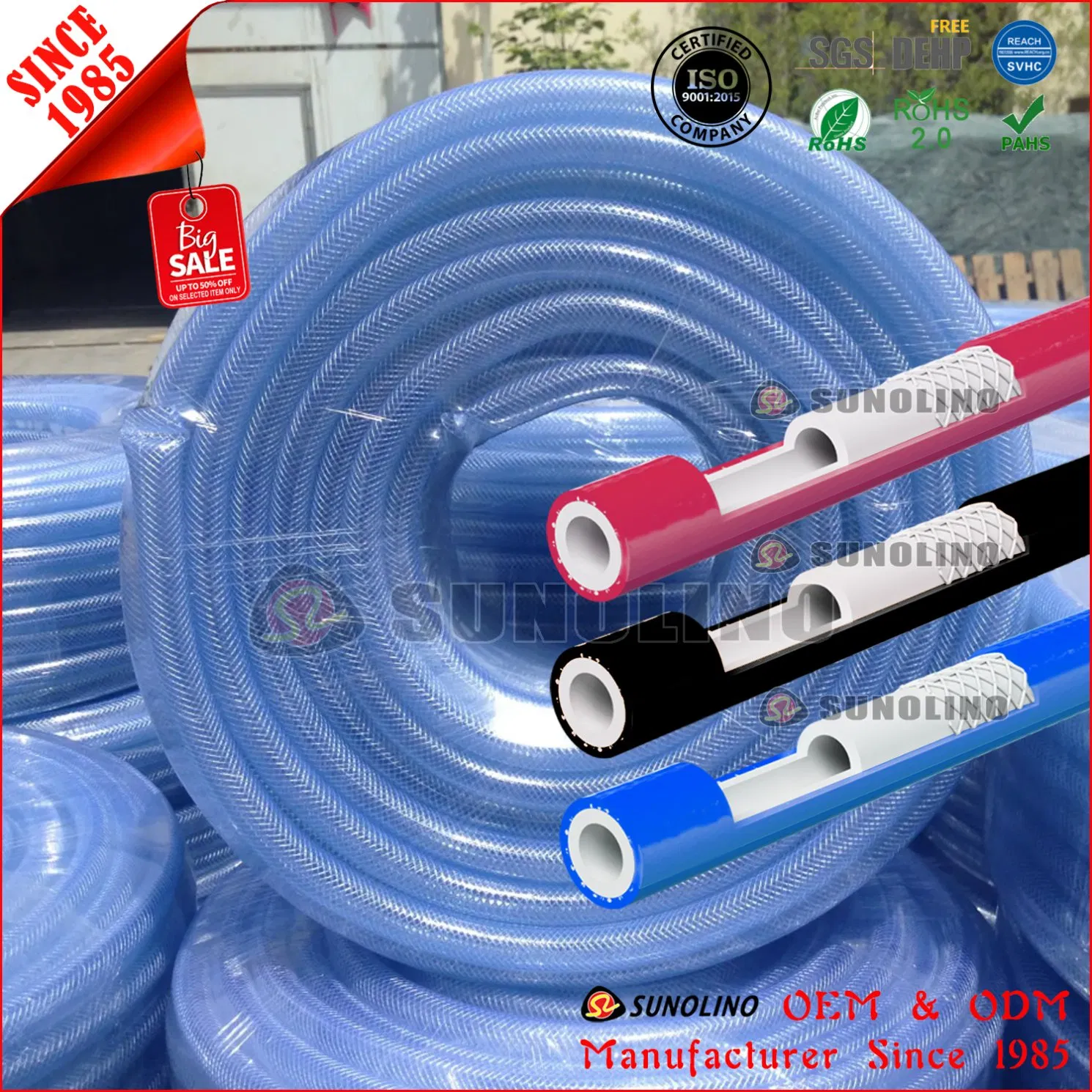 2 Inch Plastic Food Grade PVC Nylon Fiber Reinforced Pipe with Couplingg Plastic Spiral Pipe