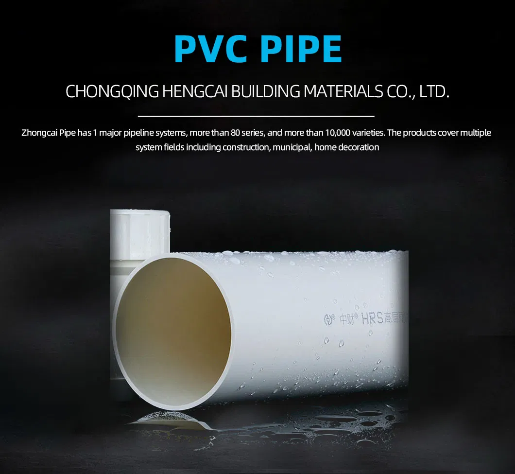 Hotel Apartments Impact Resistance PVC Large Diameter Drainage Plastic Sewage Water Pipe