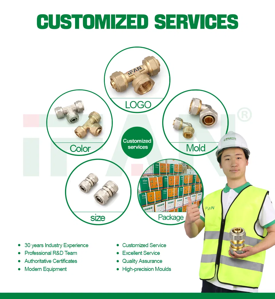 Ifan Low MOQ Hot Sales Brass Compression Fittings Tee Elbow Pex Pipe Water Connector 16-32mm Pex Fitting