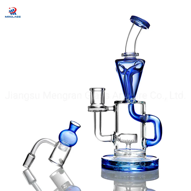 Custom Glass Hookah Transparent Blue Arms Around and Cylindrical Porous Bubble Glass Smoking Water P
