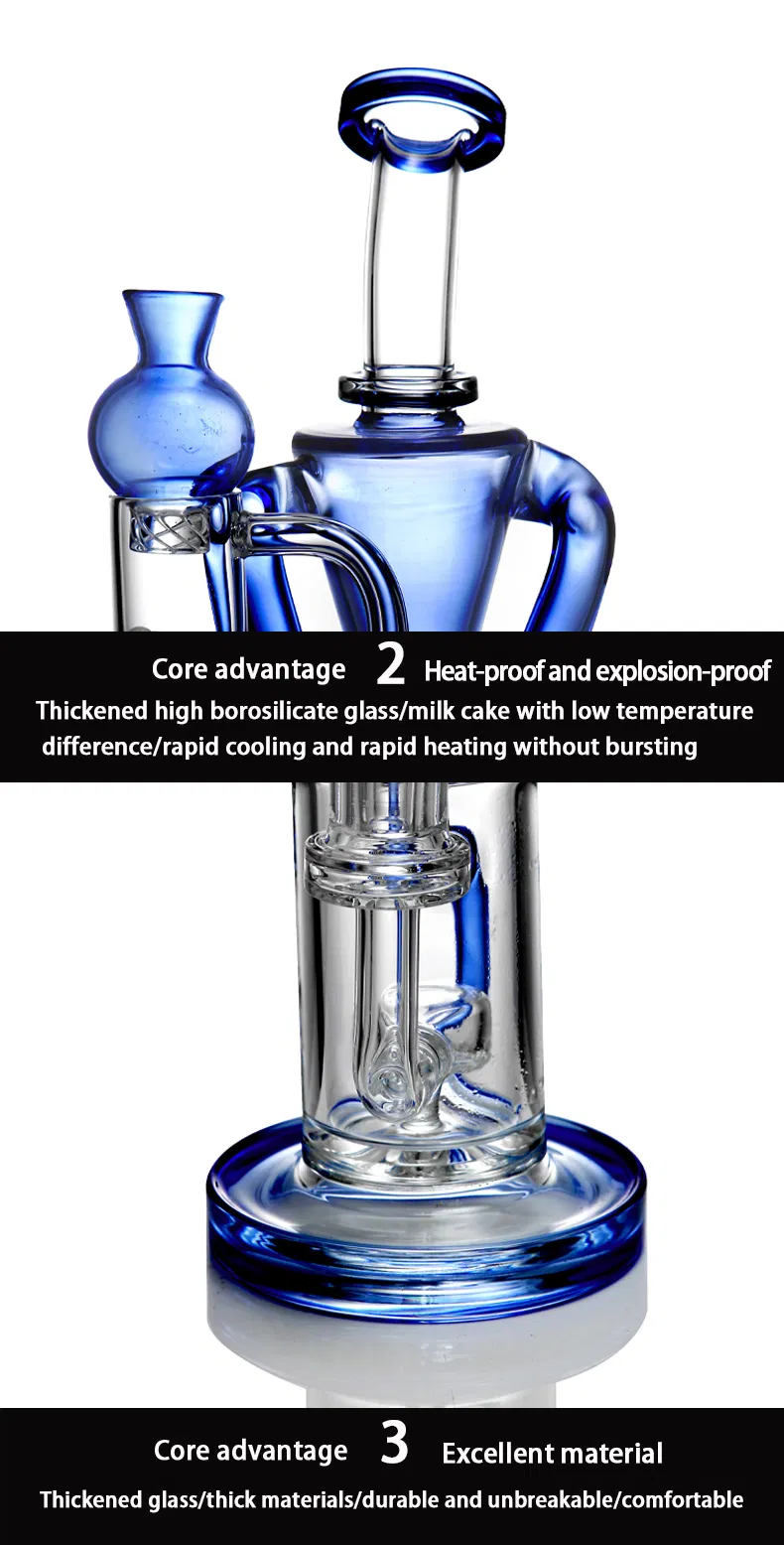 High-Temperature Glass Hookah Shisha Transparent Blue Arms Around and Cylindrical Porous Bubbler Glass Smoking Water Pipe