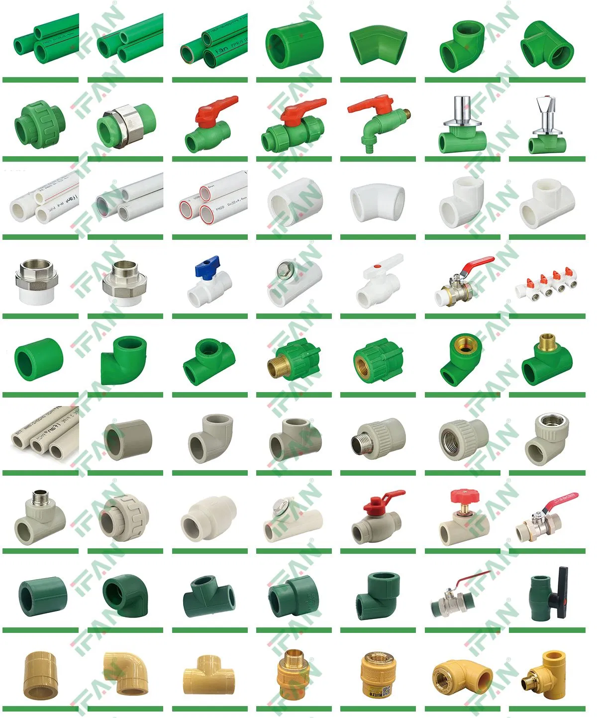 Ifan Professional Supply ISO 15874 PPR Pipe Fitting 20-125mm Plastic PPR Fittings Factory OEM Plumbing Materials