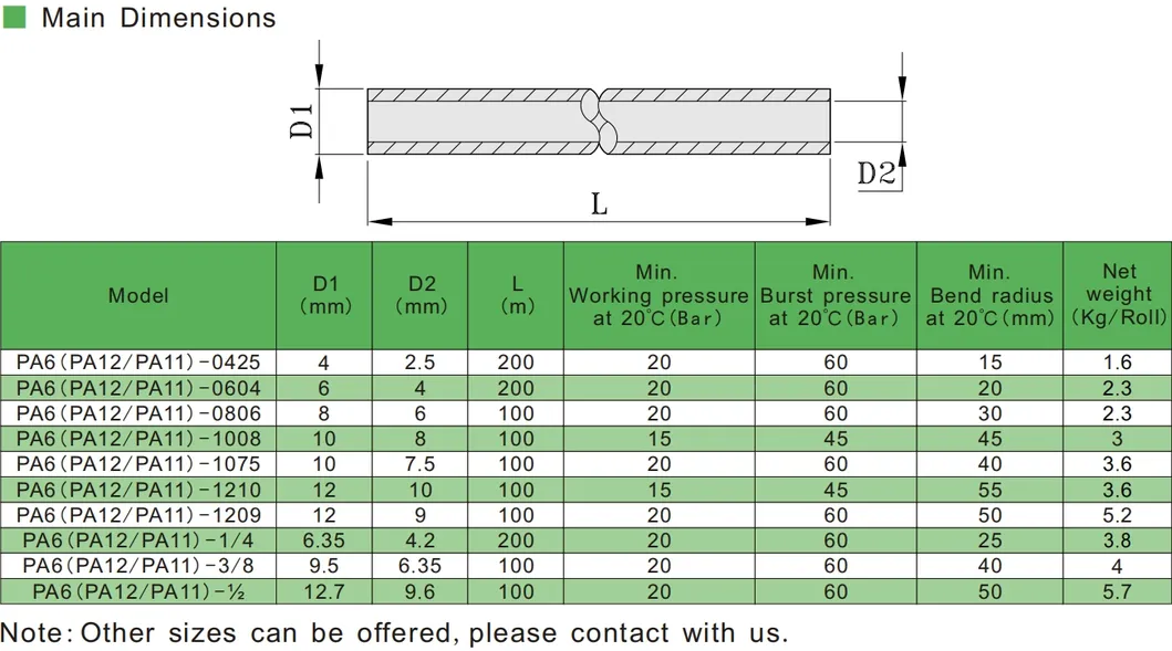 Pneumatic Air PA12 PA11 PA6 Nylon Flexible Hose Tubing