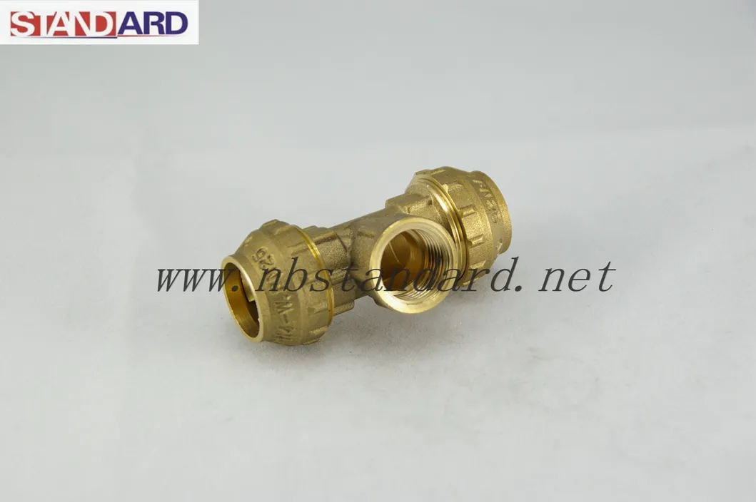 Brass PE Compression Female Tee Fitting for PE/PPR Pipe