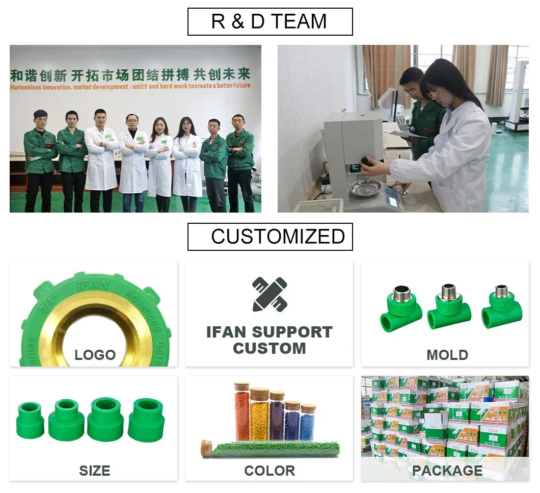 Manufacturer PPR Fittings Plumbing Green 20 - 110mm Exchange Hot and Cold Water PPR Fitting