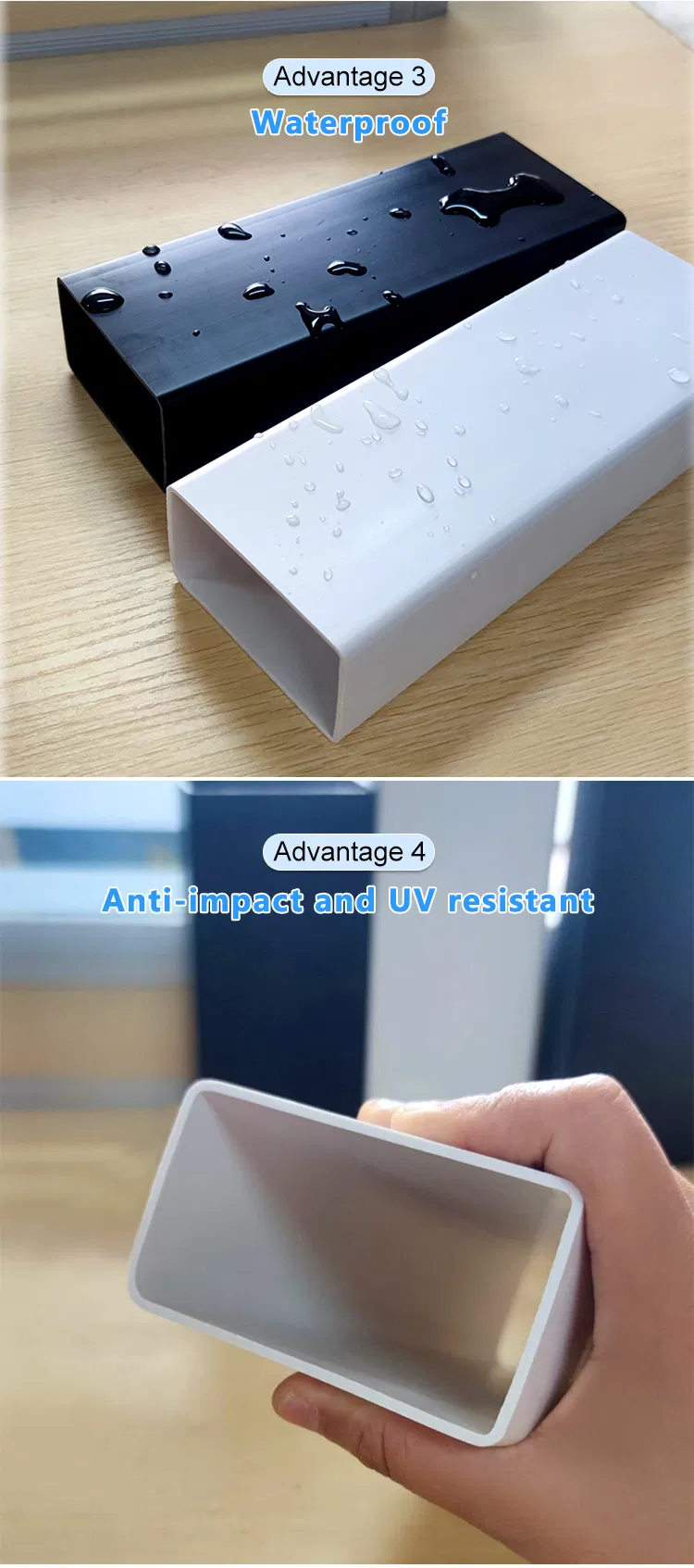 Customizable Smooth Surface Plastic Rectangular Tubes Square PVC Pipe for Decoration