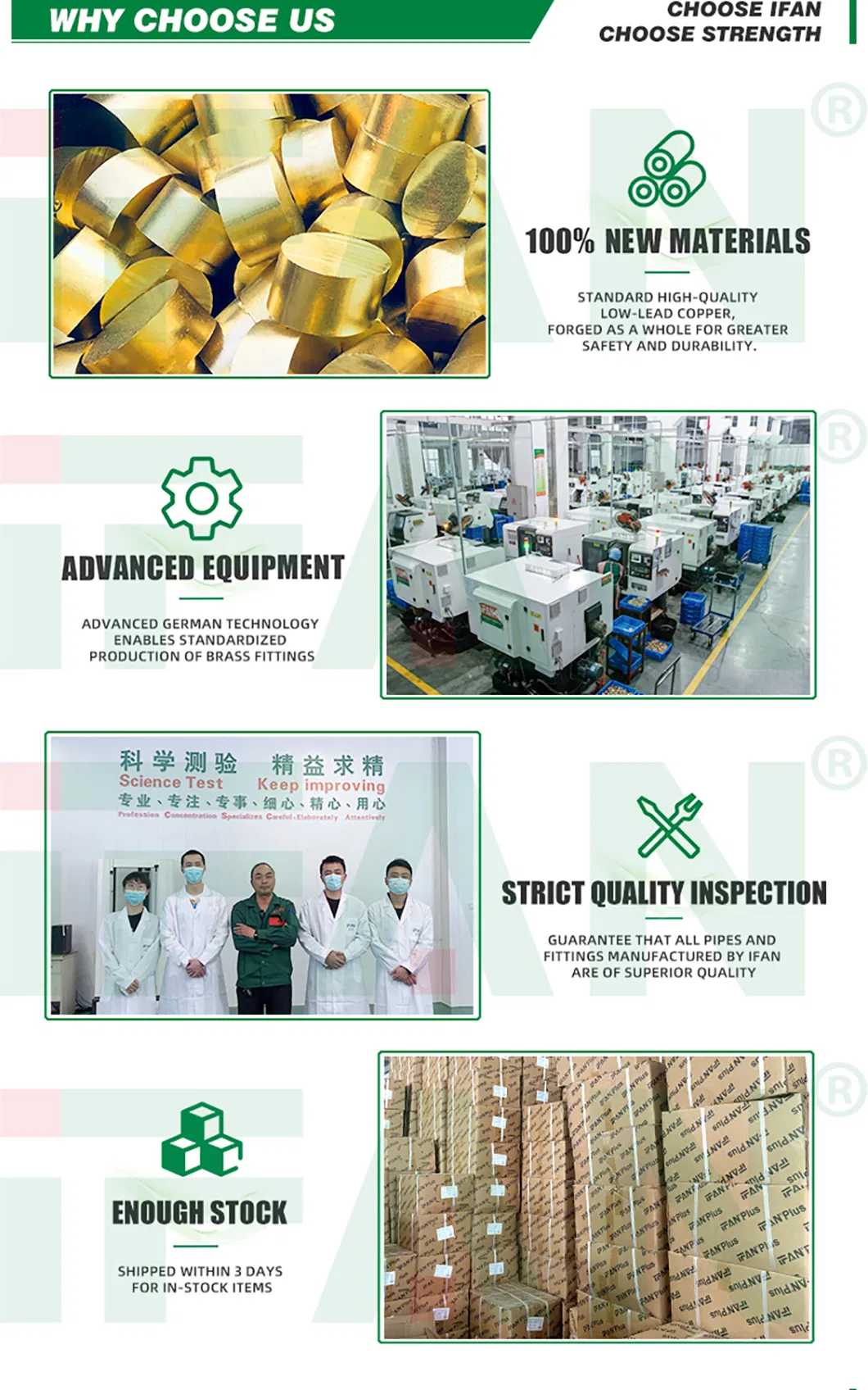 Ifan High Quality Brass Plumbing Fittings Cw617n Brass Fittings Nipple Coupling Brass Pipe Fitting