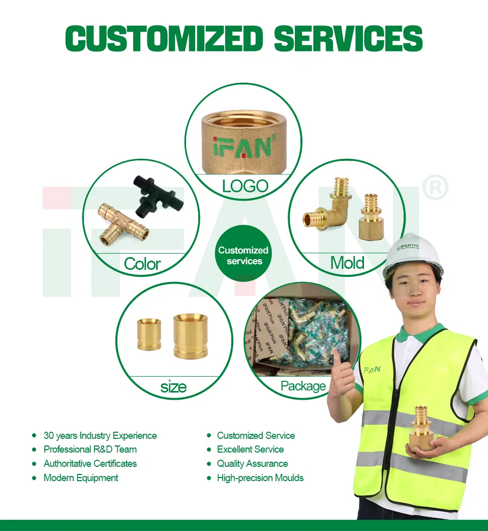 Ifan 16-32mm Easy Convenient Installation Brass Pex Fittings Yellow Pex Pipe Connector Tee Pex Sliding Fitting