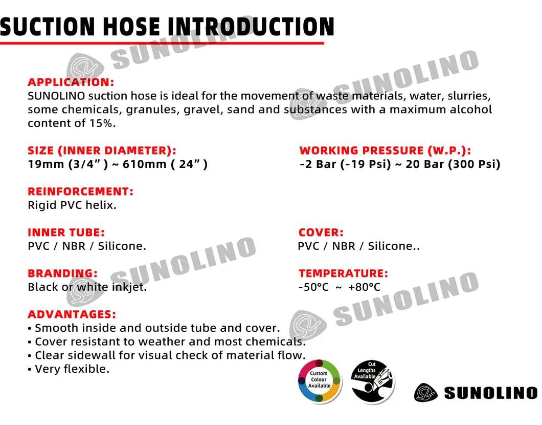 PVC Fuel Oil Suction Food Grade Delivery Discharge Pipe