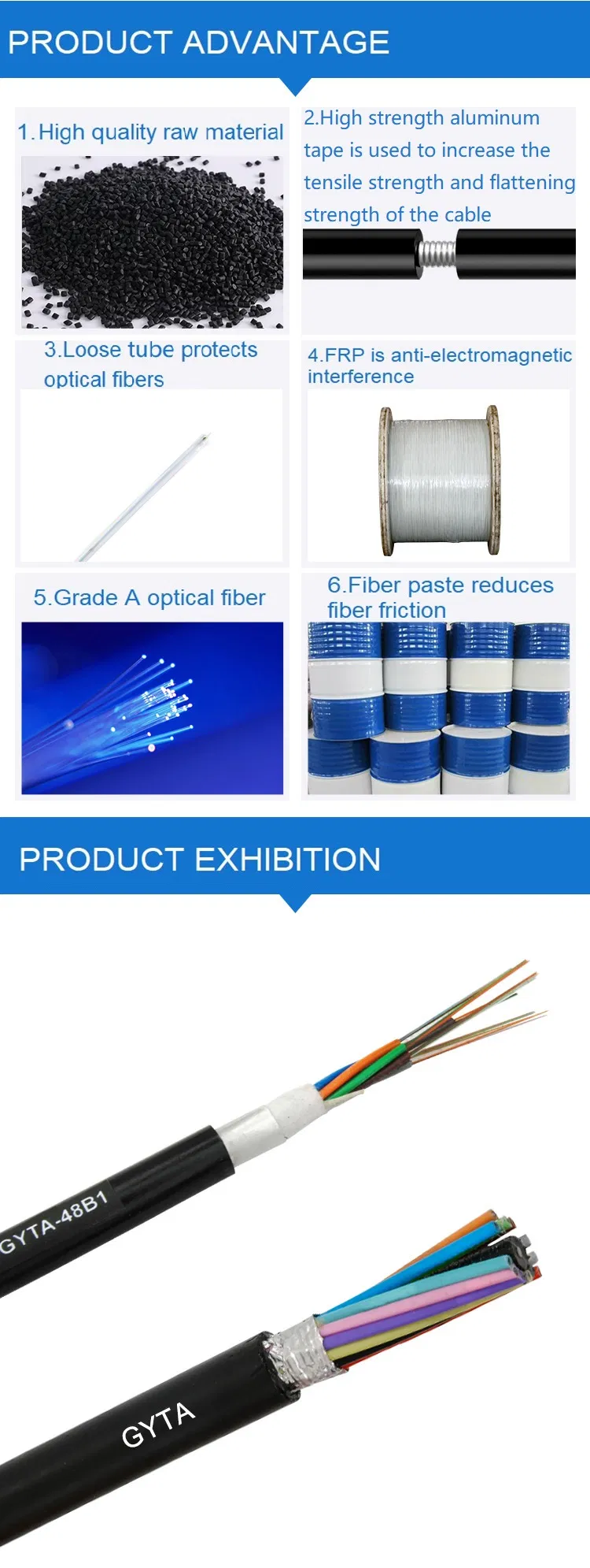 Kexint Optical Fiber Cable GYTA Outdoor Armored Stranded Loose Tube