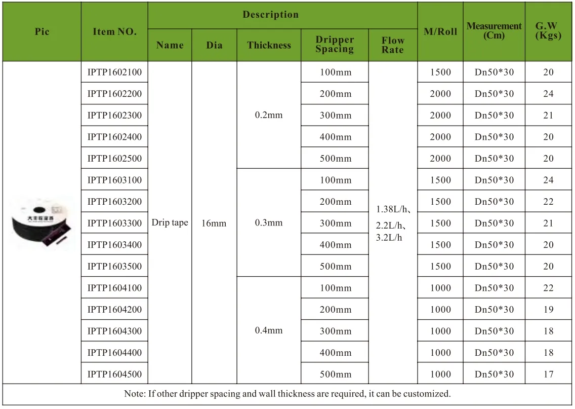 Free Sample Watering Irrigation Agriculture Flat Dripper Pipes 16mm Drip Irrigation Tape