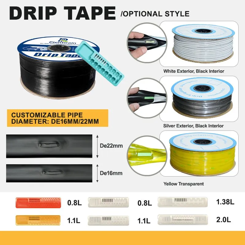 Drip Irrigation System Plastic 16mm Hose Emitter and Valve Fittings Flat Drip Tape for Agriculture F